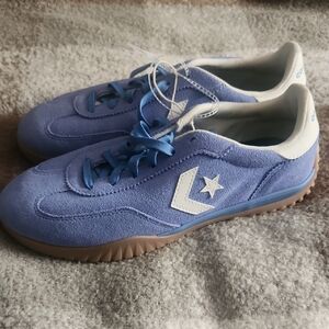 Converse Blue Sneakers with White and Brown Suede Details